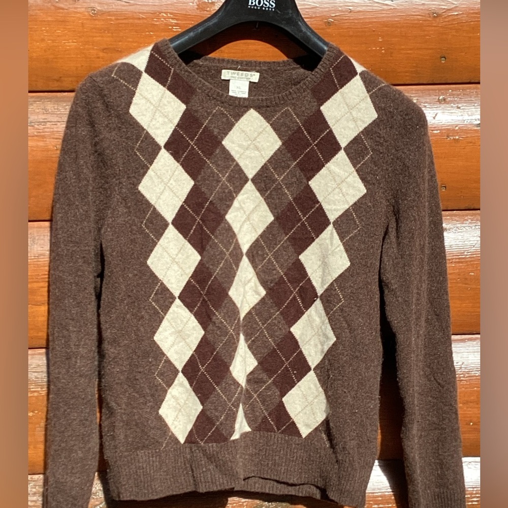 ⚜️ Tweeds 100% Cashmere Brown Argyle Crew Neck Sweater⚜️